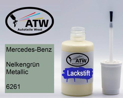 Mercedes-Benz, Nelkengrün Metallic, 6261: 20ml Lackstift, von ATW Autoteile West.